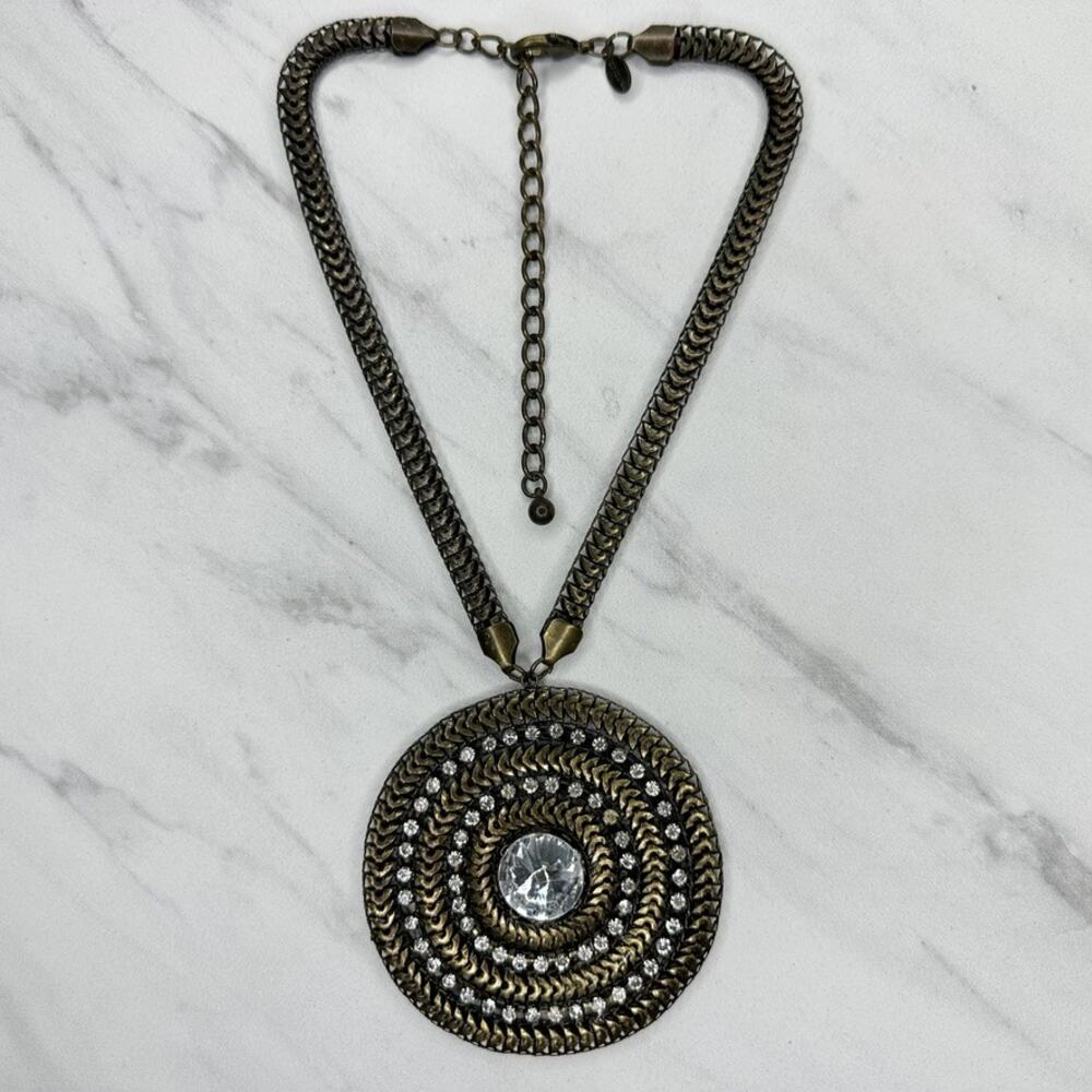 Chico's Rhinestone Round Medallion Pendant Necklace ✨ - Picture 3 of 9